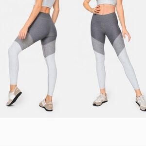 OUTDOOR VOICES Gray Colorblock Leggings 7/8 Length Subtle Heathered Stripes Sz S